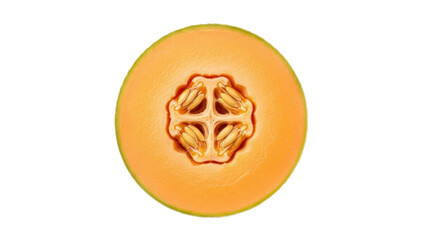 Isolated cross-section of ripe cantaloupe melon, healthy dessert fruit, summer refreshment