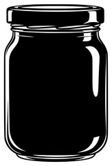 A black and white silhouette of a glass jar with a closed lid, black, glass bottle, glass jar, honey, illustration, jam, jar, jelly, lid, liquid, peanut butter, profile, against transparent background