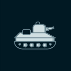 Obraz premium Line Military tank icon isolated on black background. Flat filled outline style with shadow. Vector