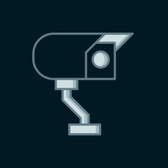 Line Security camera icon isolated on black background. Flat filled outline style with shadow. Vector
