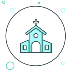 Line Church building icon isolated on white background. Christian Church. Religion of church. Colorful outline concept. Vector