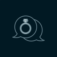 Line Diamond engagement ring icon isolated on black background. Flat filled outline style with shadow. Vector