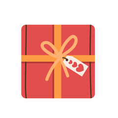 Festive red gift with a yellow ribbon for birthdays and Valentine's Day. Simple flat style illustration.