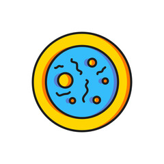 Color Petri dish with bacteria icon isolated on white background. Flat filled outline style with shadow. Vector