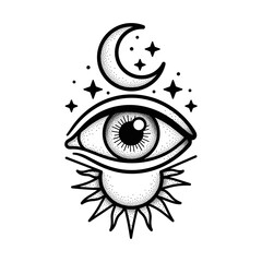 Mystical Eye of Providence with Sun and Moon Celestial Symbols. © Niken