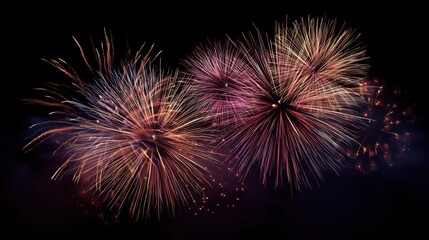 Colorful Fireworks Exploding Against Dark Night Sky