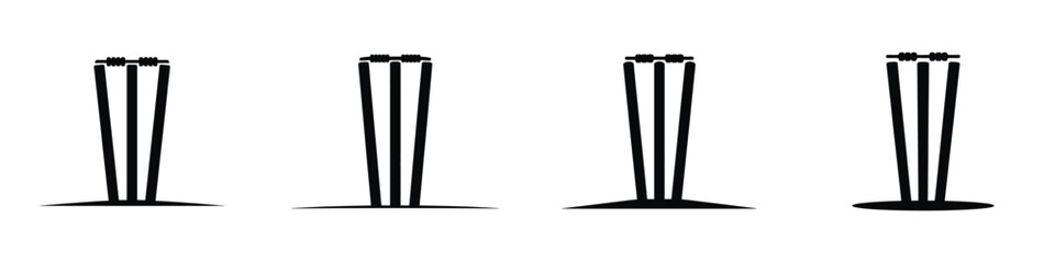 Black Cricket Wicket Stumps and Bails Vector Icon Set: Sport, Game, and Boundary Symbols for Apps and Design