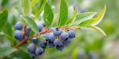 Bunch of blueberries on a leaf