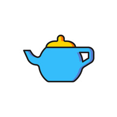 Color Traditional Chinese tea ceremony icon isolated on white background. Teapot with cup. Flat filled outline style with shadow. Vector