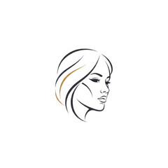 Woman's Profile Silhouette with Stylized Hair and Lashes, Beauty Logo, Line Art, White Background