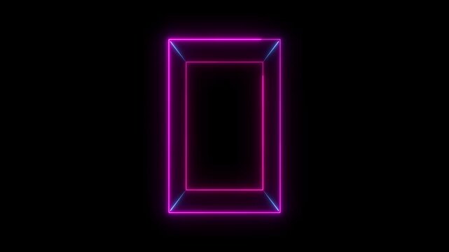 light glowing neon picture frame rectangle icon 4K footage video effect seamless loop.