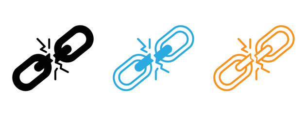 Three metal chain links in different colors isolated on a white background