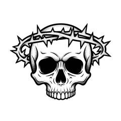 Obraz premium Skull with a crown of thorns illustration.