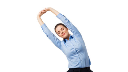 A woman stretching in a bright, airy setting, enjoying a moment of wellness and flexibility