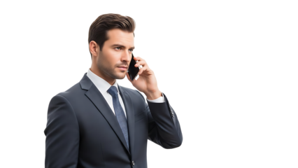 Handsome professional talking on the phone with a focused expression