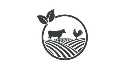 Farm Fresh Livestock Logo Icon Cow Rooster Fields Agriculture Organic Food Branding Design