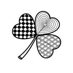 Shamrock three leaf clover patterned line art vector illustration