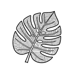 Monstera leaf mandala decorative pattern line art vector illustration
