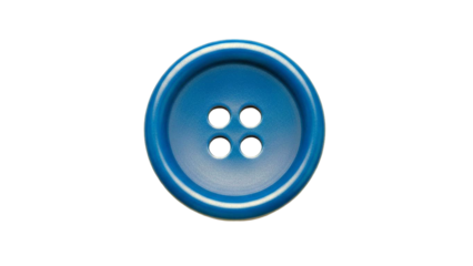 Close up of a vibrant blue four hole button detailed texture isolated on transparent background