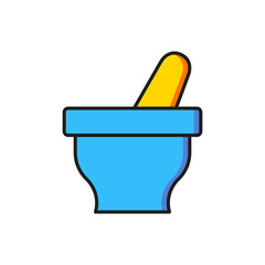 Color Mortar and pestle icon isolated on white background. Flat filled outline style with shadow. Vector