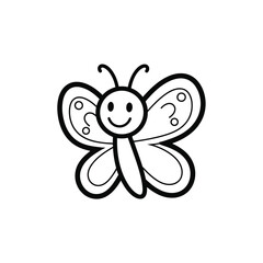 Butterfly cute smiling cartoon outline coloring graphic vector illustration