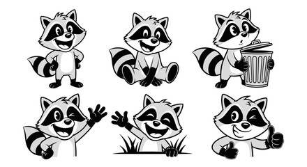 Obraz premium Cute Raccoon Character Set Collection of Poses.