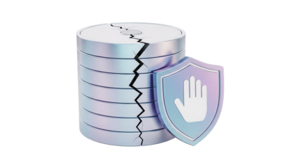 Damaged database with security shield isolated PNG, data breach and protection concept on transparent background