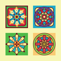 Seamless floral pattern set with abstract geometric shapes and colorful floral ornament decoration