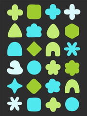 Set of colorful glossy web vector icons and buttons in different shapes including hearts, stars, circles, and flowers