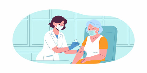 Doctor administering a vaccine to an elderly woman in a medical setting