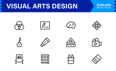 Professional Visual Arts Design Line Icon Pack Featuring Modern Minimalist Vector Icons for Creative Industry and Artistic Digital Projects with Unique Clean Outlines