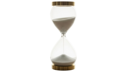 Hourglass with sand isolated PNG on transparent background, time running out concept for deadline and urgency in business