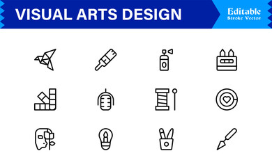 Professional Visual Arts Design Line Icon Pack Featuring Modern Minimalist Vector Icons for Creative Industry and Artistic Digital Projects with Unique Clean Outlines