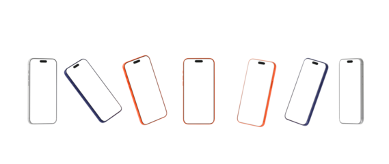Realistic models smartphone with transparent screens. Seven Smartphone mockup collection 3D render