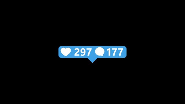 love and comment counter, social media numbers increase animation isolated on white background.