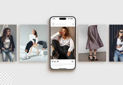 Social Media Phone Screen Feed Mockup Isolated