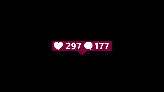 love and comment counter, social media numbers increase animation isolated on white background.