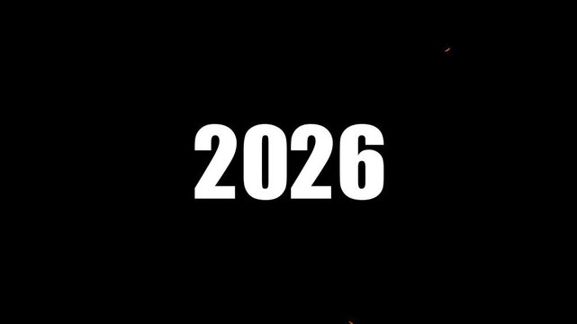 2025 to 2026 particle text splitting animation. progression time line animation of 2025 to 2026 years on a 4k background.