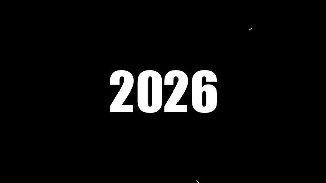 2025 to 2026 particle text splitting animation. progression time line animation of 2025 to 2026 years on a 4k background.