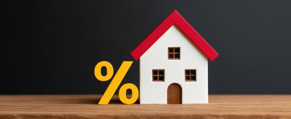 Small house featuring a percentage sign representing interest rates.