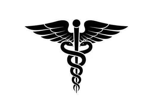 Black caduceus medical symbol isolated on transparent background