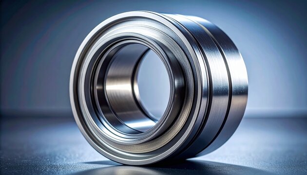 Macro detail of hydraulic piston seal, glossy metal surface, fine rubber texture