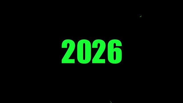 2025 to 2026 particle text splitting animation. progression time line animation of 2025 to 2026 years on a 4k background.