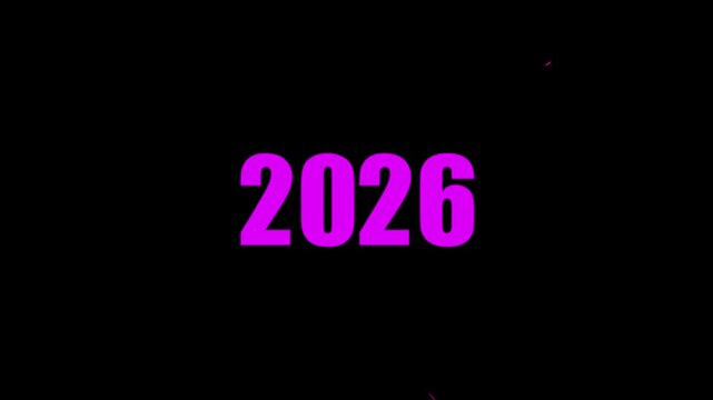 2025 to 2026 particle text splitting animation. progression time line animation of 2025 to 2026 years on a 4k background.