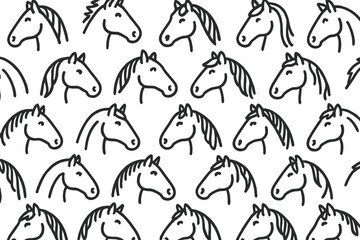 Stylized horse heads outline drawing seamless repeating pattern