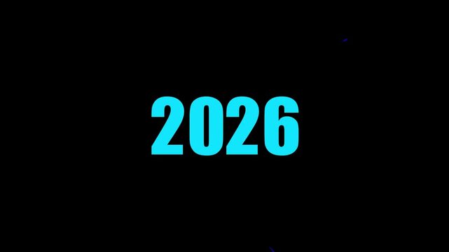 2025 to 2026 particle text splitting animation. progression time line animation of 2025 to 2026 years on a 4k background.