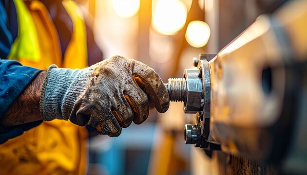 Construction worker tightening a bolt