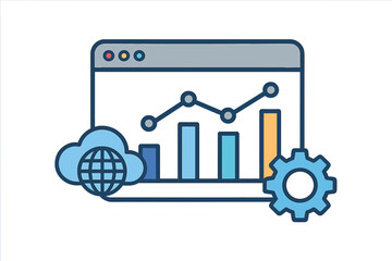 Cloud data analysis dashboard featuring growth chart and settings icon