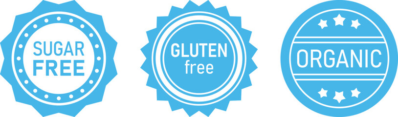 Blue Product Labels for Organic, Gluten-Free, and Sugar-Free Packaging