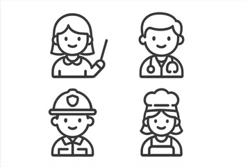 Four simple line icons depicting various professional roles and services